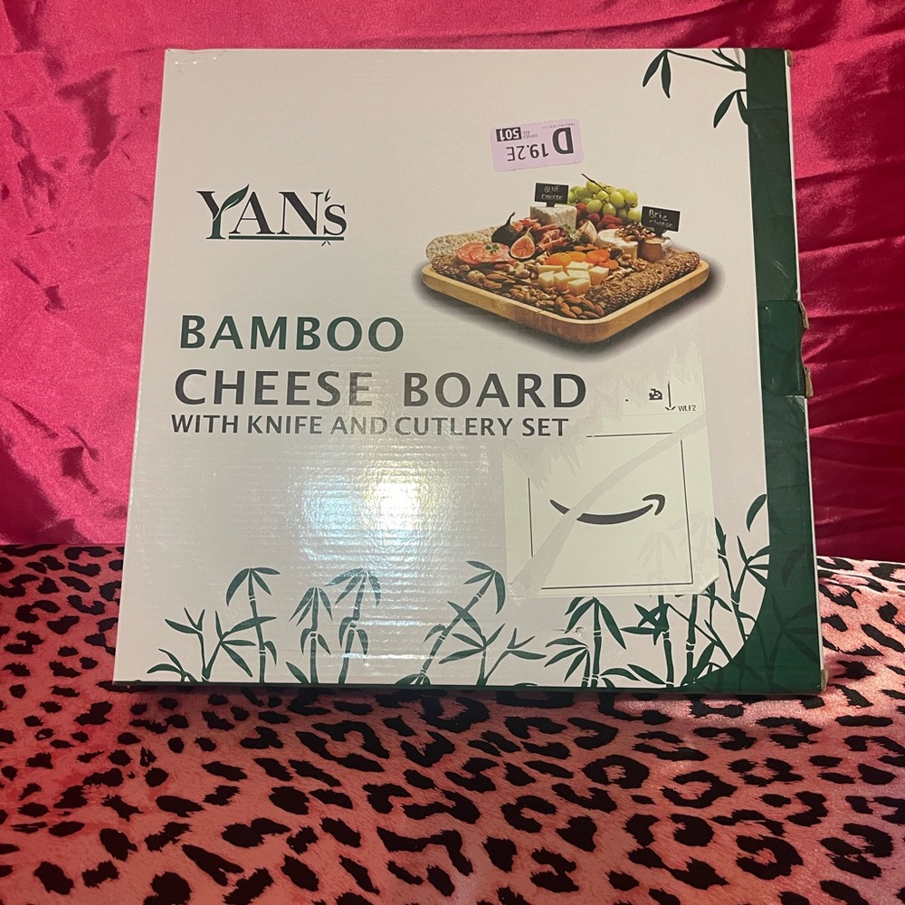 Bamboo Cheese Board with Knife and Cutlery Set